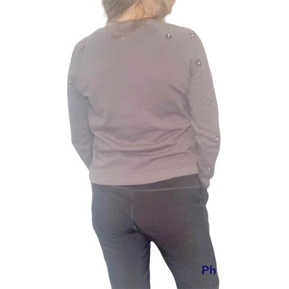 J. Crew Grey Silver Sparkle Beaded Accents Crewneck Sweatshirt Women’s S Holiday - Picture 8 of 13